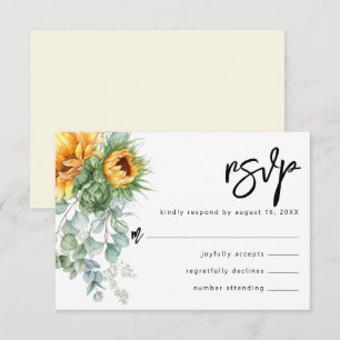 Rustikale Sonnenblumen-Eukalyptus-Grün-Hochzeit RSVP Karte