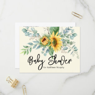 Rustikale Sonnenblumen-Eukalyptus-Grünzeug-Baby-Pa Einladungspostkarte