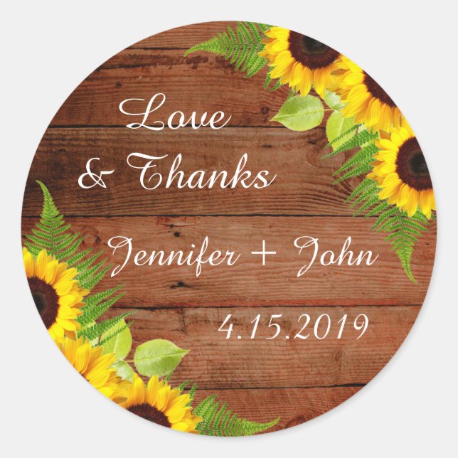 Rustikale Sonnenblumen Fern Wedding Stickers (Vorderseite)