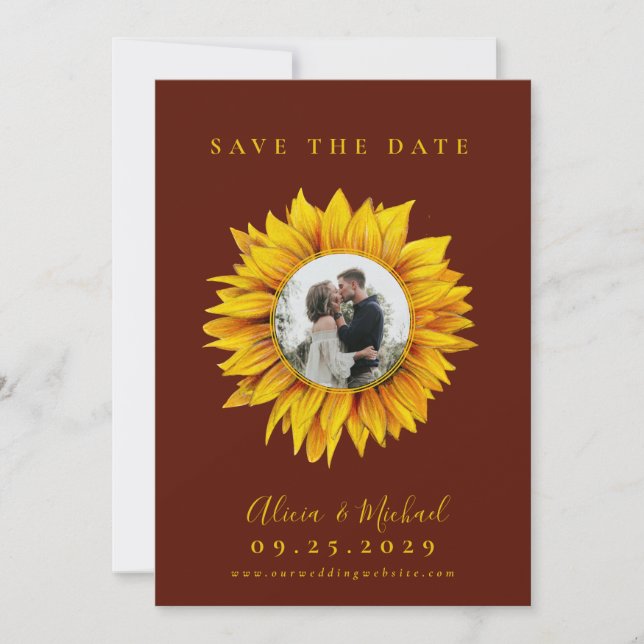 Rustikale Sonnenblumen Foto Hochzeit speichern das Save The Date (Vorderseite)
