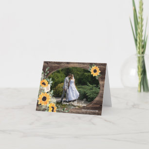 Rustikale Sonnenblumen-Foto-Hochzeits-Dankeskarten Dankeskarte