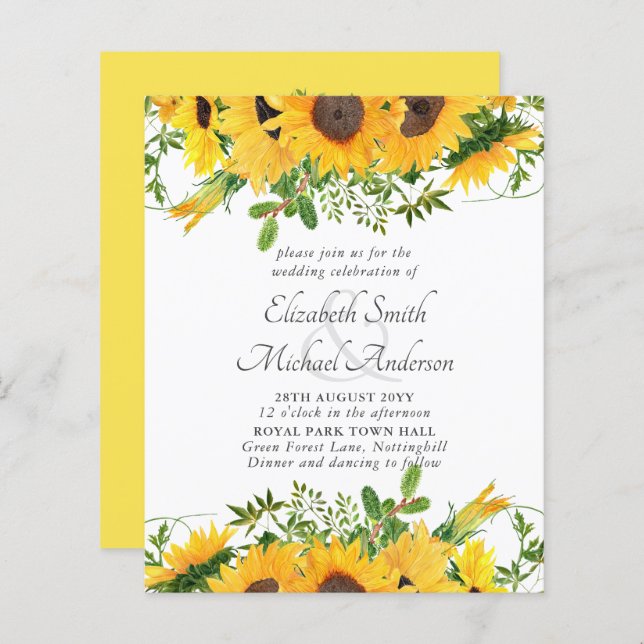 Rustikale Sonnenblumen für Hochzeitsgeschichten (Vorne/Hinten)