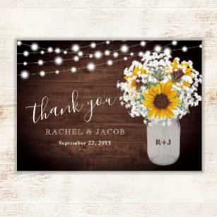 Rustikale Sonnenblumen Gipskraut Mason Jar Wedding Dankeskarte