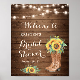 Rustikale Sonnenblumen Girl Boots Lights Brautpart Poster