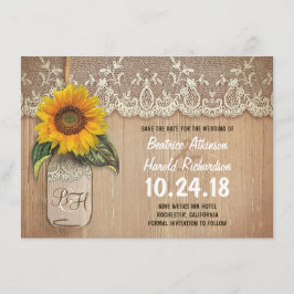 Rustikale Sonnenblumen-Glas speichern Sie das Datu Save The Date