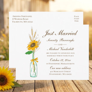 Rustikale Sonnenblumen-Herbst-Blumen Hochzeit Gera Ankündigungspostkarte