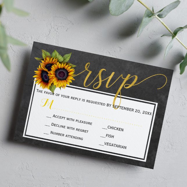 rustikale Sonnenblumen Herbst Hochzeitsskript uAwg RSVP Karte (Von Creator hochgeladen)