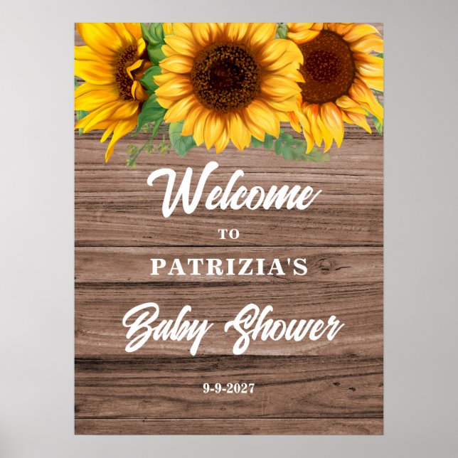 Rustikale Sonnenblumen-Herbst-Willkommens-Baby-Par Poster (Vorne)