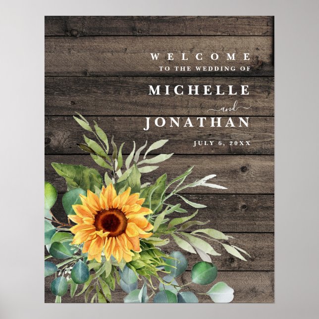 Rustikale Sonnenblumen Hochzeit Begrüßung Untersch Poster (Vorne)