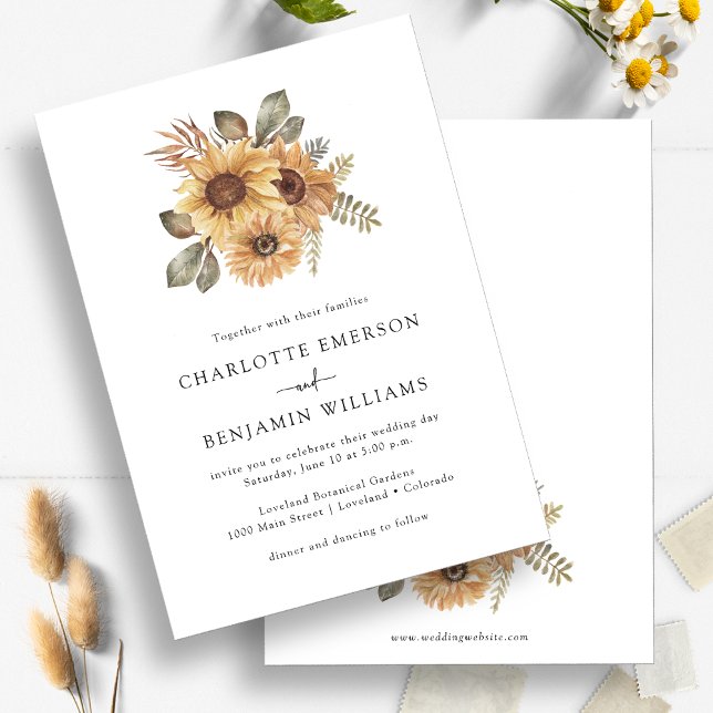 Rustikale Sonnenblumen-Hochzeit Einladung (Elegant Sunflowers Watercolor  Wedding Invitation by Painted Paperie
)