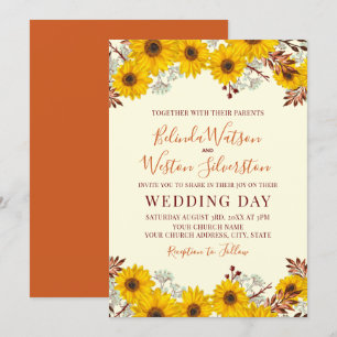 Rustikale Sonnenblumen Hochzeit im Herbst Einladun Einladung