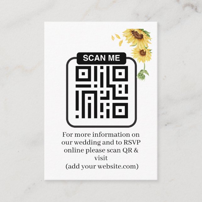 Rustikale Sonnenblumen-Hochzeit QR-Code RSVP Begleitkarte (Vorderseite)