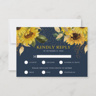 Rustikale Sonnenblumen Hochzeit RSVP mit Speisekar Karte