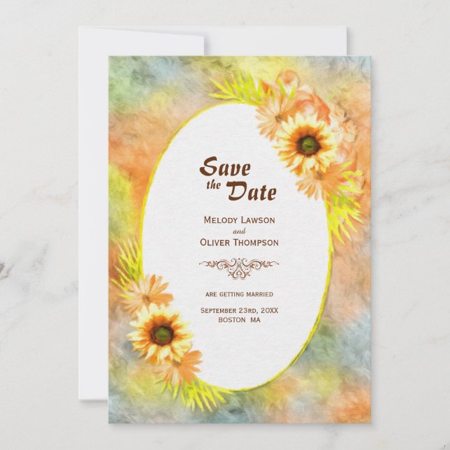 Rustikale Sonnenblumen-Hochzeit Save The Date (Vorderseite)