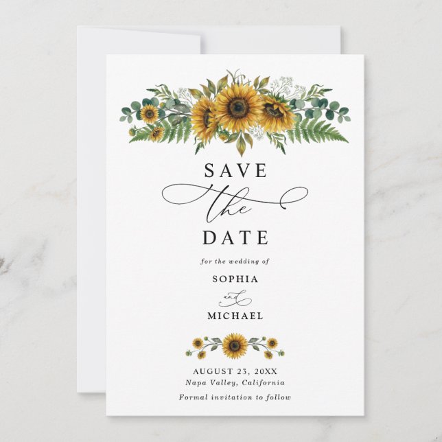 Rustikale Sonnenblumen-Hochzeit - Save-the-Date Einladung (Vorderseite)