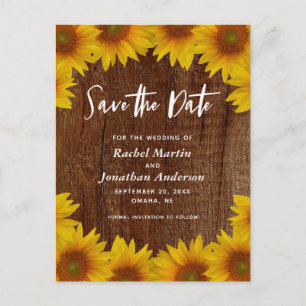 Rustikale Sonnenblumen   Hochzeit Save the Date Postkarte