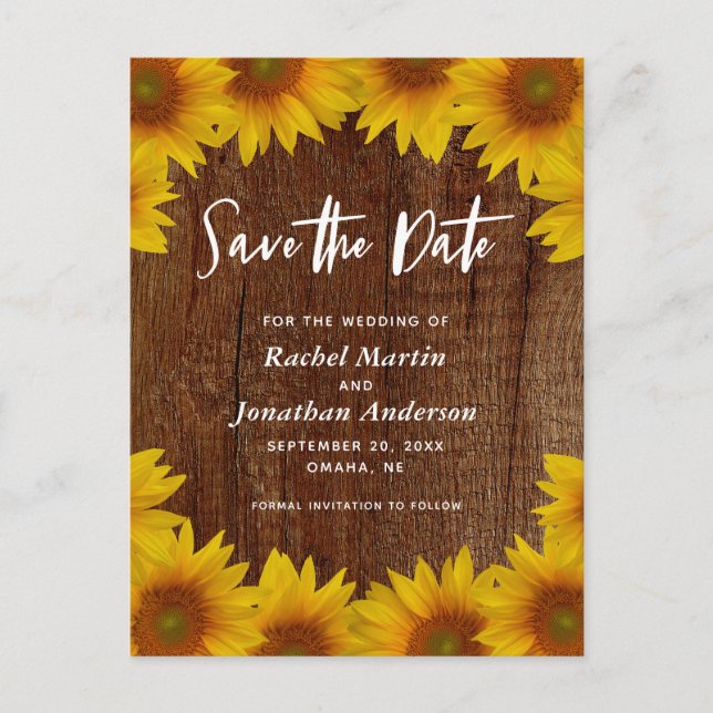 Rustikale Sonnenblumen | Hochzeit Save the Date Postkarte (Vorderseite)