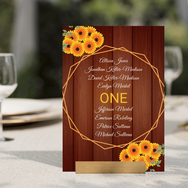 Rustikale Sonnenblumen-Hochzeit Tischnummer (Von Creator hochgeladen)