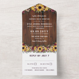 Rustikale Sonnenblumen Hochzeit von Holzkörnern All In One Einladung