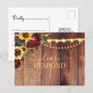 Rustikale Sonnenblumen-Hochzeits-RSVP Postkarte