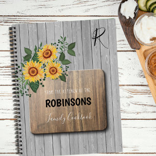 Rustikale Sonnenblumen Holz   Oma monogram cookboo Notizbuch