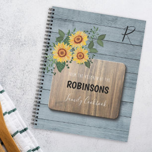 Rustikale Sonnenblumen Holz   Oma monogram cookboo Notizbuch