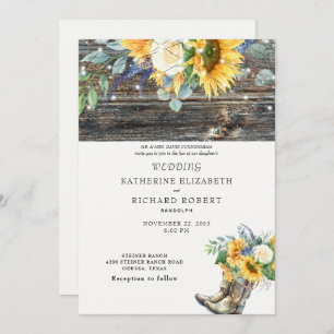 Rustikale Sonnenblumen Holz Stiefel & Lights Einladung