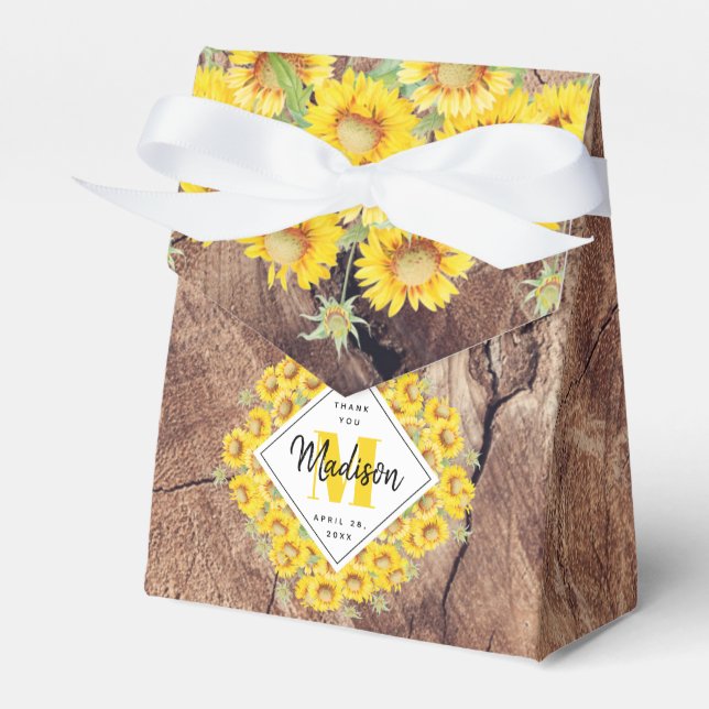 Rustikale Sonnenblumen Holzstruktur Geschenkschachtel (Vorderseite)