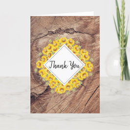 Rustikale Sonnenblumen & Holztextur Danke Karte