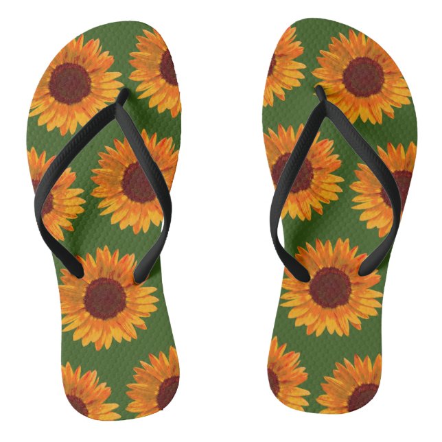 Rustikale Sonnenblumen Hübsches botanisches Muster Flip Flops (Fußbett)