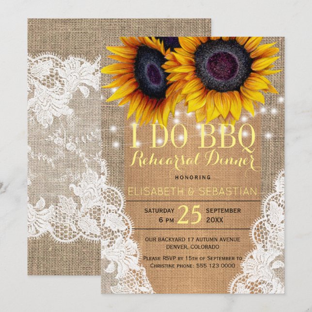 Rustikale Sonnenblumen ich mache GRILLEN Probe Abe Einladung (Vorne/Hinten)