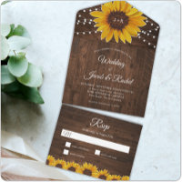 Rustikale Sonnenblumen in einer Hochzeit Einladung
