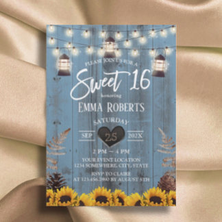 Rustikale Sonnenblumen & Lanterns Dusty Blue Sweet Einladung