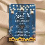 Rustikale Sonnenblumen & Lanterns Navy Blue Sweet  Einladung<br><div class="desc">Rustikale Sonnenblumen & Lanterns Navy Barn Wood Sweet 16 Geburtstag Einladungen.</div>