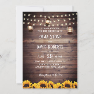 Rustikale Sonnenblumen Laterne & Streichellichter  Einladung