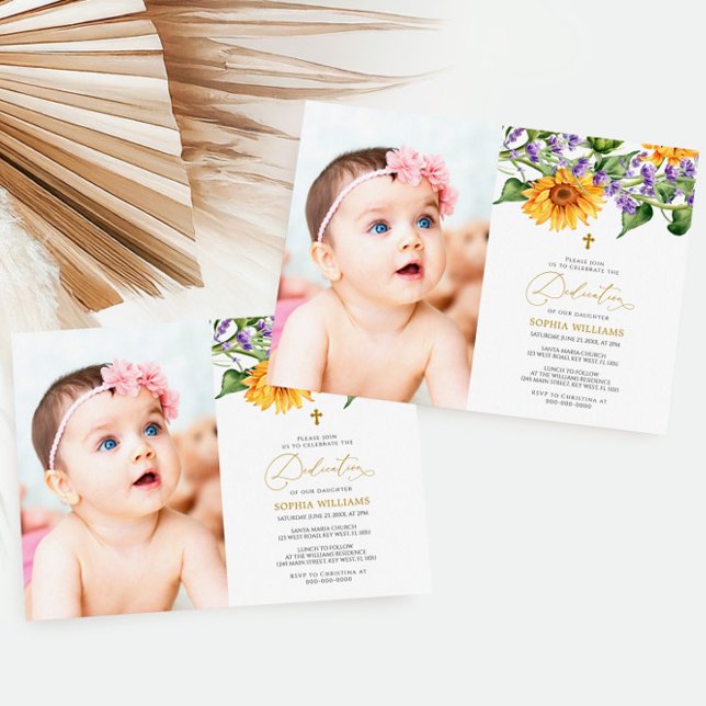 Rustikale Sonnenblumen & Lavander Foto Dedication Einladung (Von Creator hochgeladen)