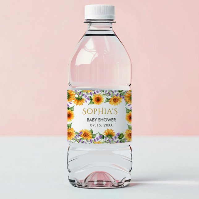 Rustikale Sonnenblumen & Lavender Baby Water Label Wasserflaschenetikett (Von Creator hochgeladen)