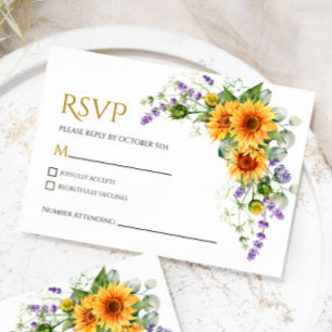 Rustikale Sonnenblumen & Lavender UAWG Wedding Car RSVP Karte