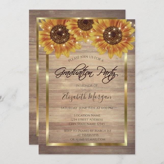 Rustikale Sonnenblumen, Lichter, Kosmetikstudio Einladung (Vorne/Hinten)