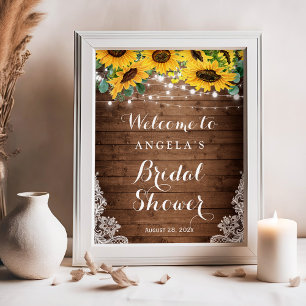Rustikale Sonnenblumen, Lichter, Spitzen-Brautpart Poster