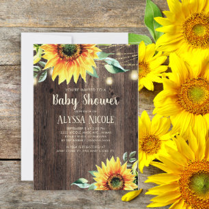 Rustikale Sonnenblumen-Lichterkette Baby Shower Ei Einladung