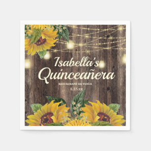 Rustikale Sonnenblumen-Lichterkette Holz Quinceañe Serviette