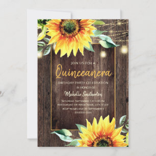 Rustikale Sonnenblumen-Lichterkette Quinceañera Ge Einladung