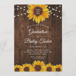 Rustikale Sonnenblumen Lights Holod Graduation Par Einladung