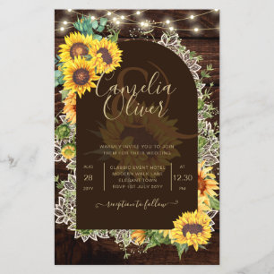 Rustikale Sonnenblumen Lights Lace Arch Wedding Flyer