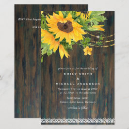 Rustikale Sonnenblumen Lights Lace Wedding Inv