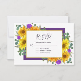 Rustikale Sonnenblumen Lila Rose Hochzeit RSVP Karte