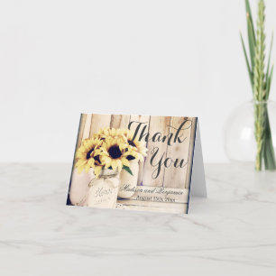 Rustikale Sonnenblumen-Mason-Glas-Hochzeits-Dankes Dankeskarte