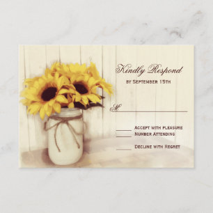 Rustikale Sonnenblumen-Mason-Glas-Hochzeits-RSVP-K RSVP Karte