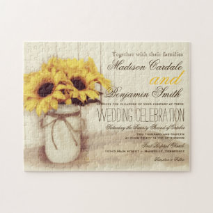 Rustikale Sonnenblumen-Mason-Glas-Hochzeitseinladu Puzzle